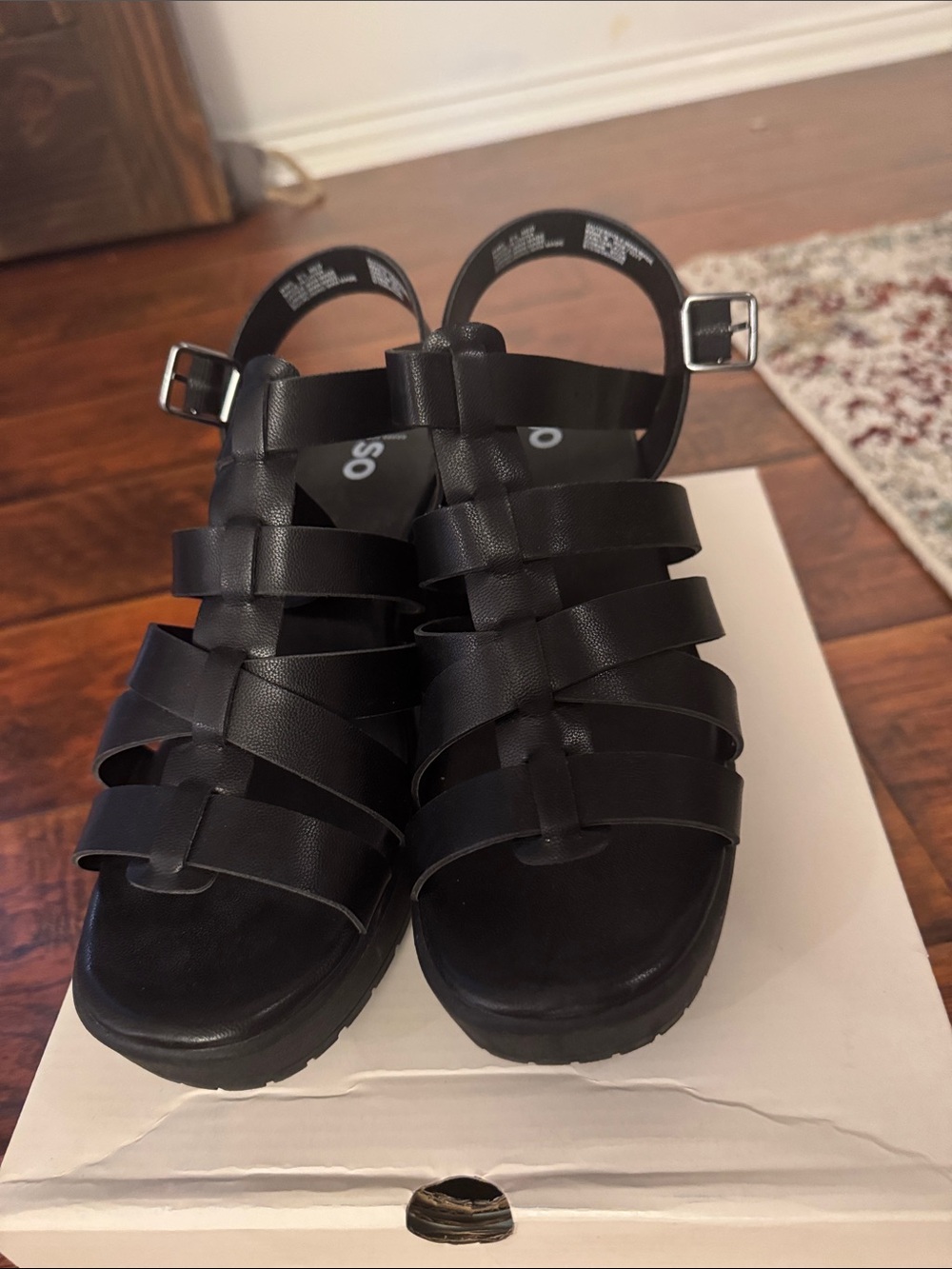 SO Black Strappy Platform Sandals